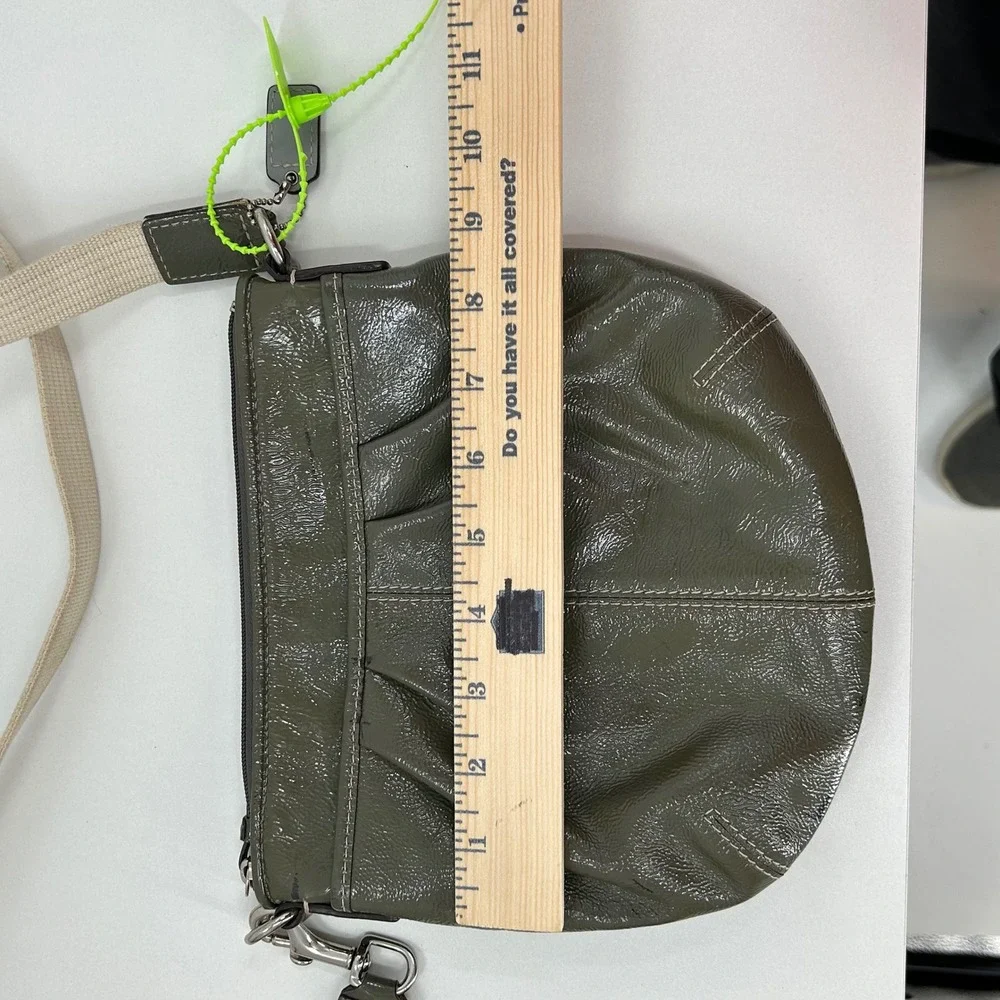 Coach Olive Green‎ Patent Leather Crossbody Bag Glossy Purse Wide Canvas Strap
